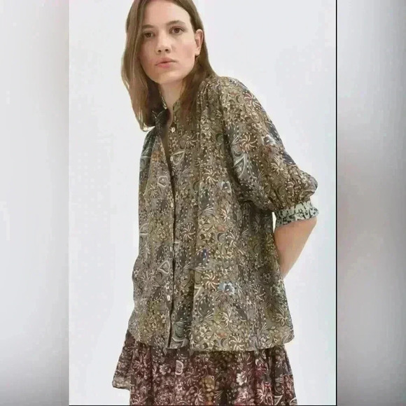 CHUFY KISSA SILK BLOUSE in Swia Brown Size Small - Picture 1 of 14